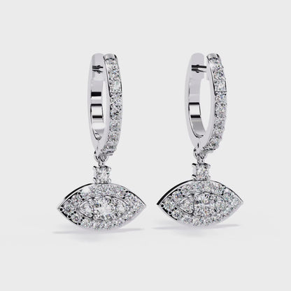 Round Cut Diamond Evil Eye Shape Antique Art Deco Dainty Sparkling Fabulous Huggie Hoop Wedding Earring