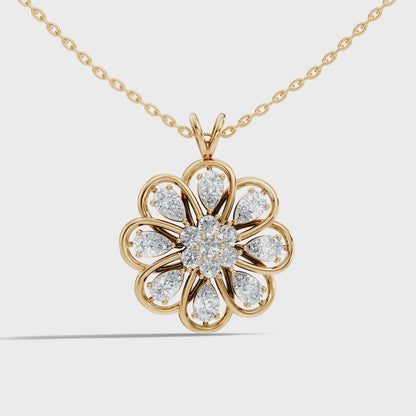 Vintage Flower Design Diamond Pendant Necklace 14K Gold Lab-Grown Diamond Jewelry For Women