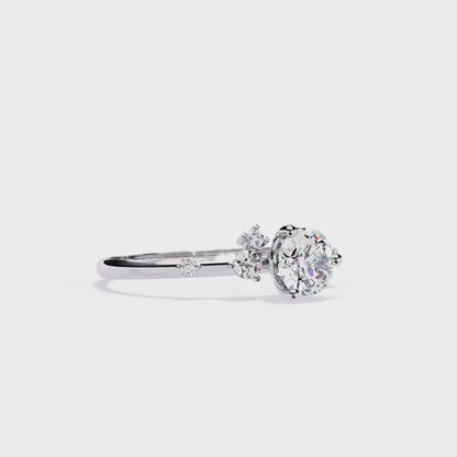 10K Solid White Gold Round Cut Diamond Solitaire Cluster Antique Daily Wear Ring For Her