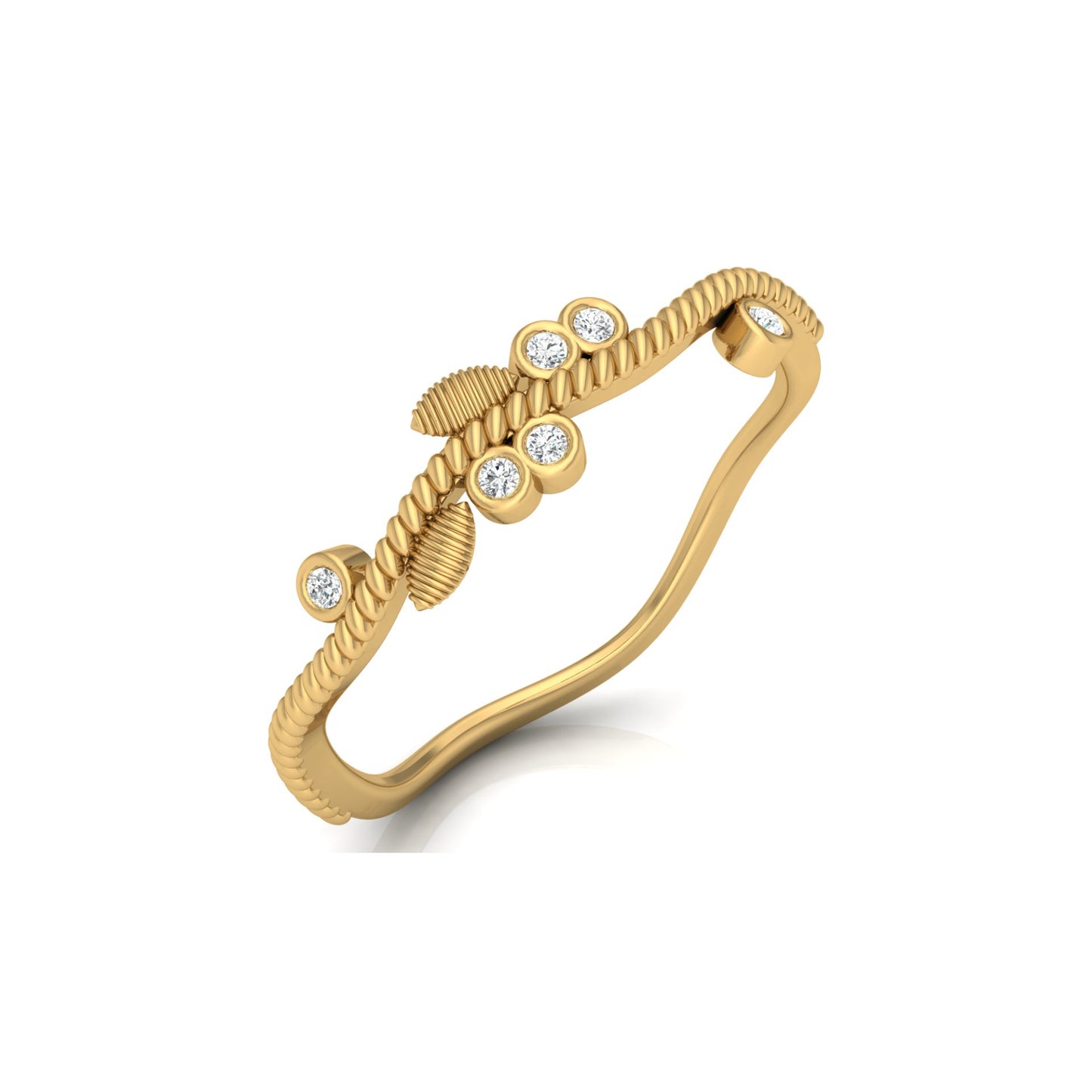 Round Diamond Daily Wear Fancy Ring Trendy Leaf Flower Band Ring In 14 KT Solid Gold