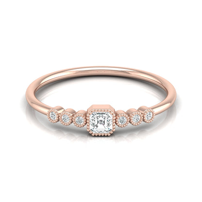 Asscher And Round Diamond Minimalist Ring 14K Solid Gold Dainty Engagement Ring For Her