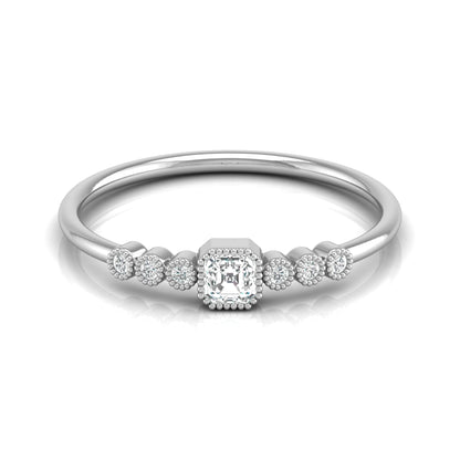 Asscher And Round Diamond Minimalist Ring 14K Solid Gold Dainty Engagement Ring For Her