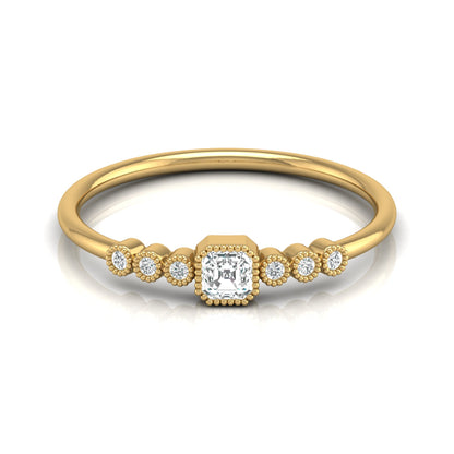 Asscher And Round Diamond Minimalist Ring 14K Solid Gold Dainty Engagement Ring For Her