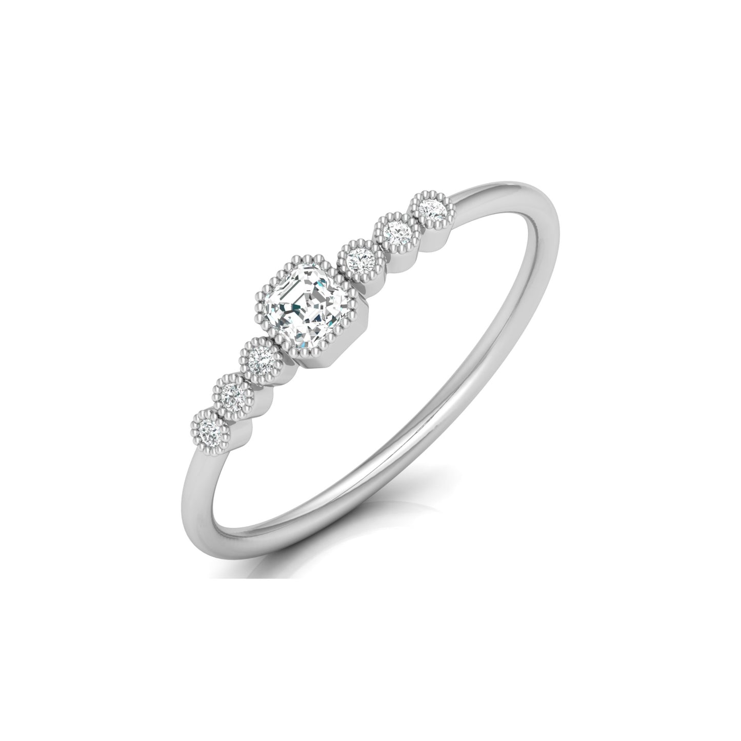 Asscher And Round Diamond Minimalist Ring 14K Solid Gold Dainty Engagement Ring For Her