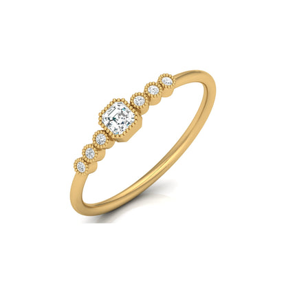 Asscher And Round Diamond Minimalist Ring 14K Solid Gold Dainty Engagement Ring For Her