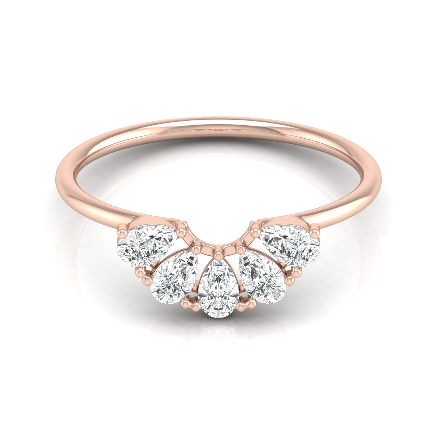 14K Solid Gold Hands Curved Diamond Band Ring Pear Marquise Round Diamond Ring