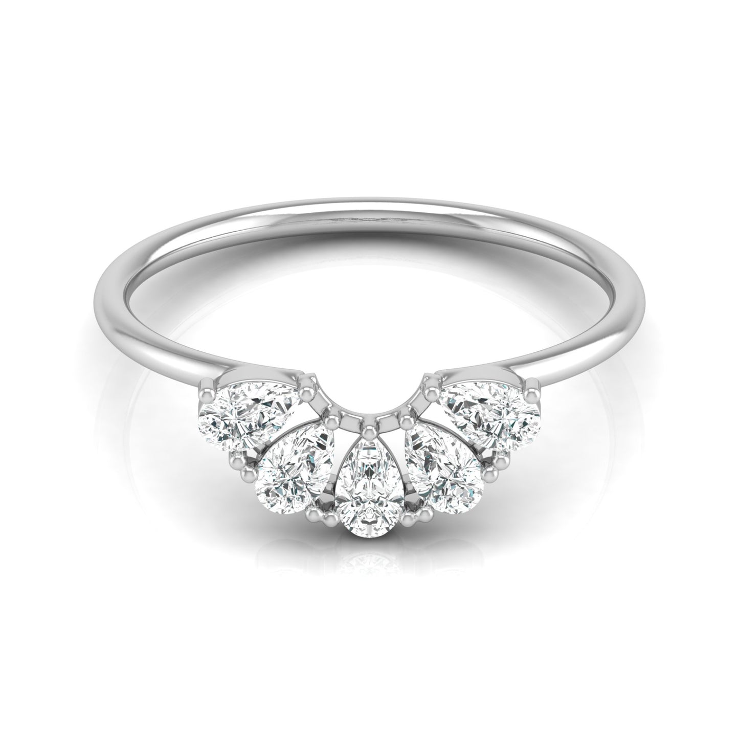 14K Solid Gold Hands Curved Diamond Band Ring Pear Marquise Round Diamond Ring