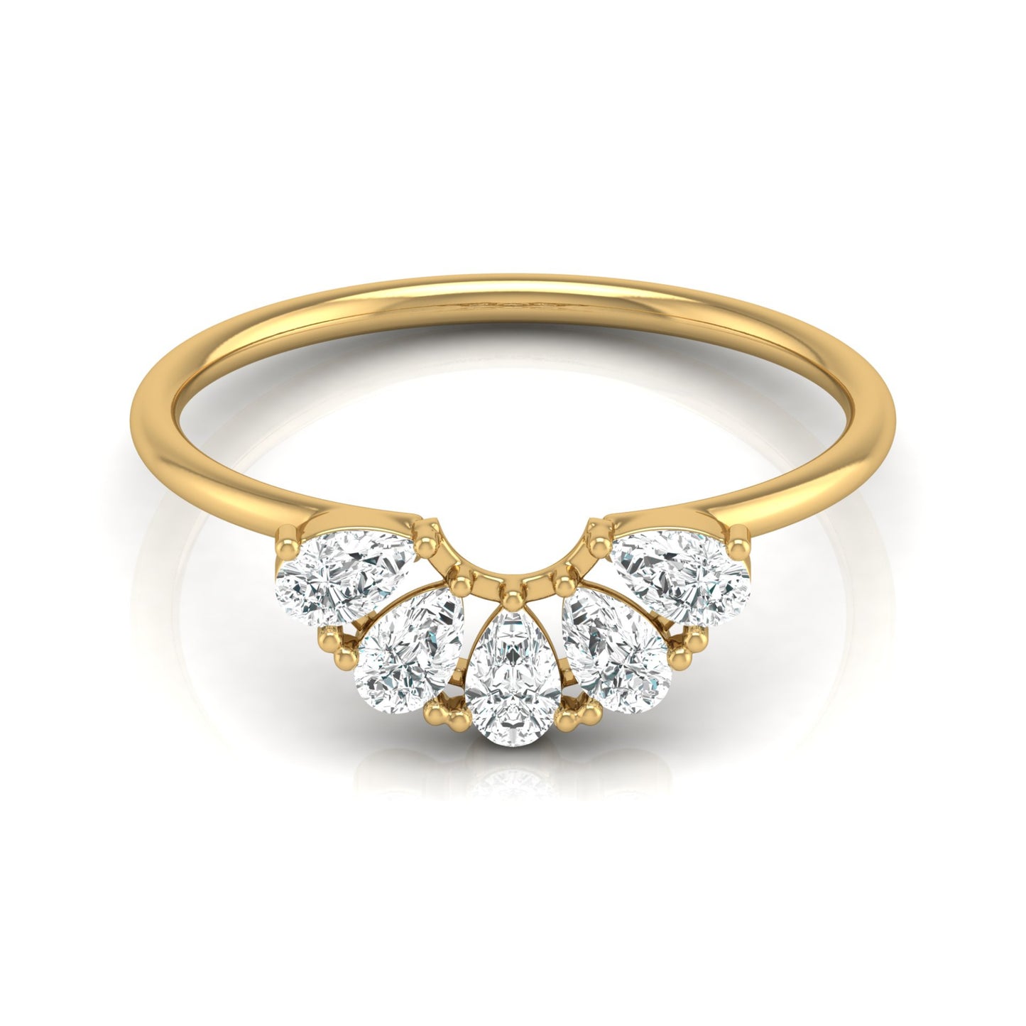 14K Solid Gold Hands Curved Diamond Band Ring Pear Marquise Round Diamond Ring