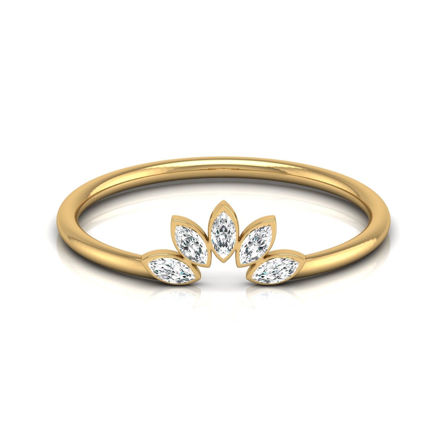 Marquise Cut Diamond Curved Wedding Band Vintage Rose Gold Marriage Ring Crown Diamond wedding