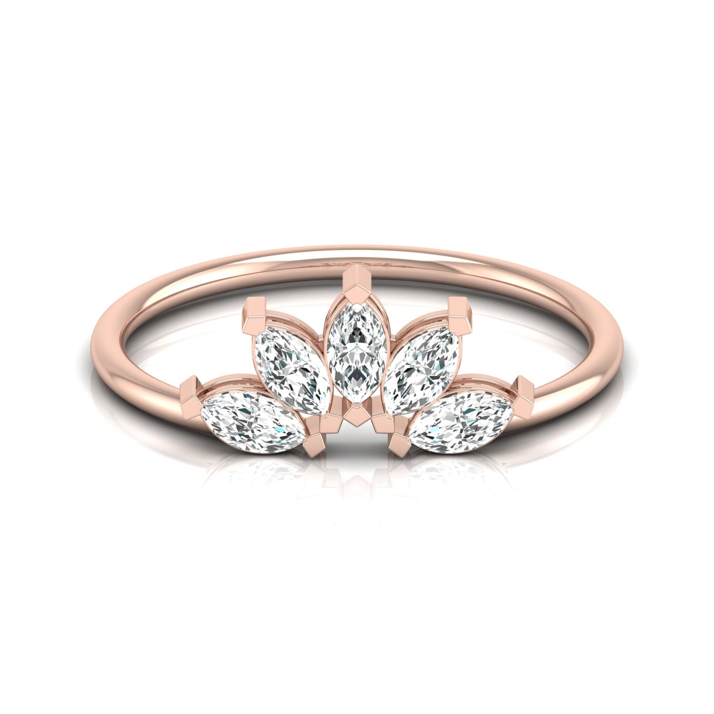 Curved Wedding Ring Women Marquise Lab Grown Diamond Ring Unique Crown Daily Wear Ring