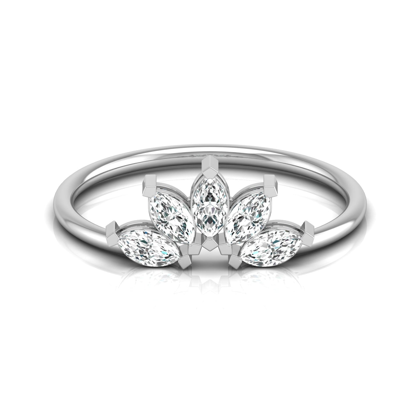 Curved Wedding Ring Women Marquise Lab Grown Diamond Ring Unique Crown Daily Wear Ring