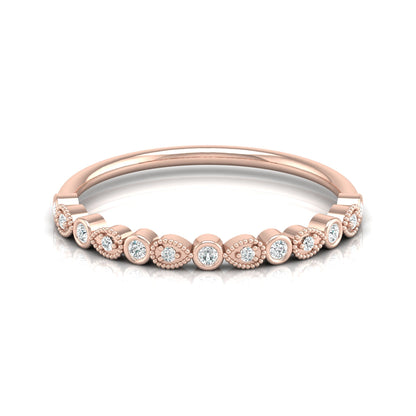 Bezel-Set Round Diamond Band Ring With Milgrain Detailing Vintage Style In 14K Solid Gold