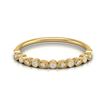 Bezel-Set Round Diamond Band Ring With Milgrain Detailing Vintage Style In 14K Solid Gold