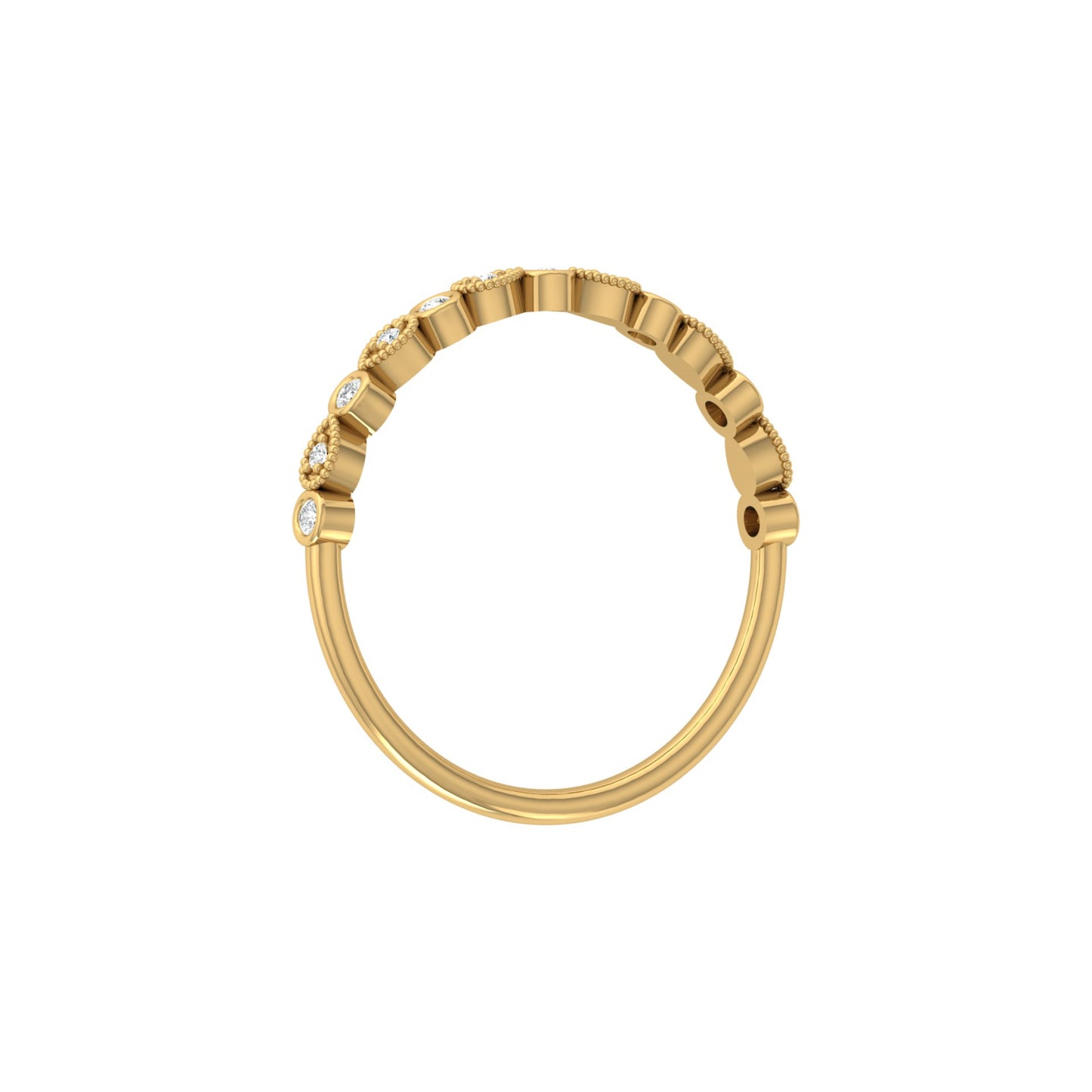Bezel-Set Round Diamond Band Ring With Milgrain Detailing Vintage Style In 14K Solid Gold
