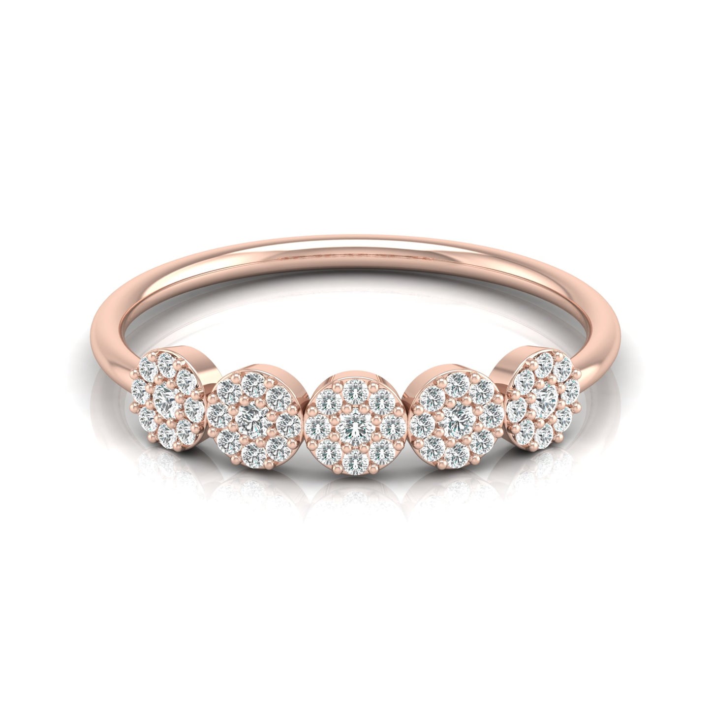 Cluster Round Diamond Band Ring Dainty Elegant Wedding Band In 14K Solid Gold