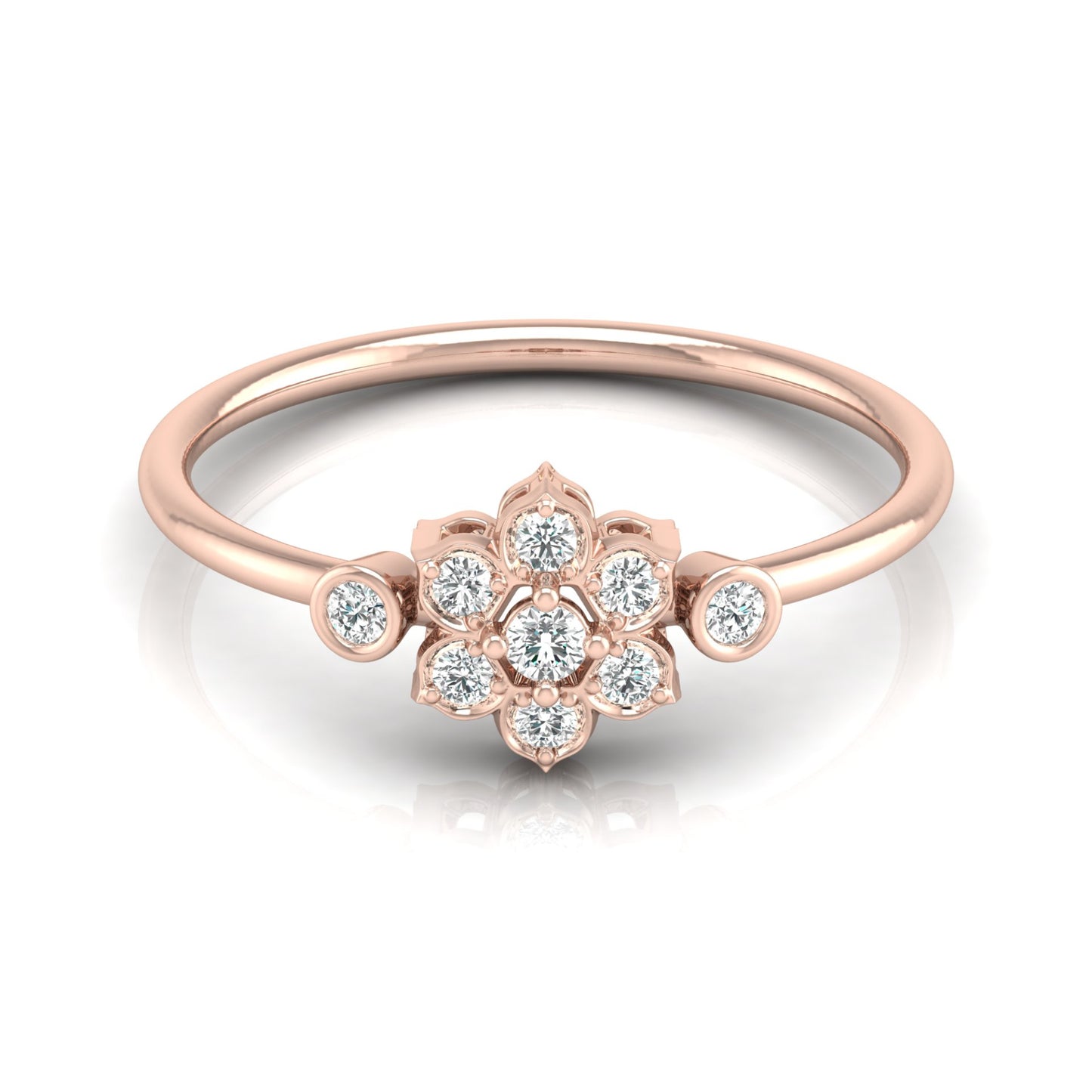 0.14 CT Round Cut Bezel Set Floral Wedding Ring Nature-Inspired Jewelry For Women's