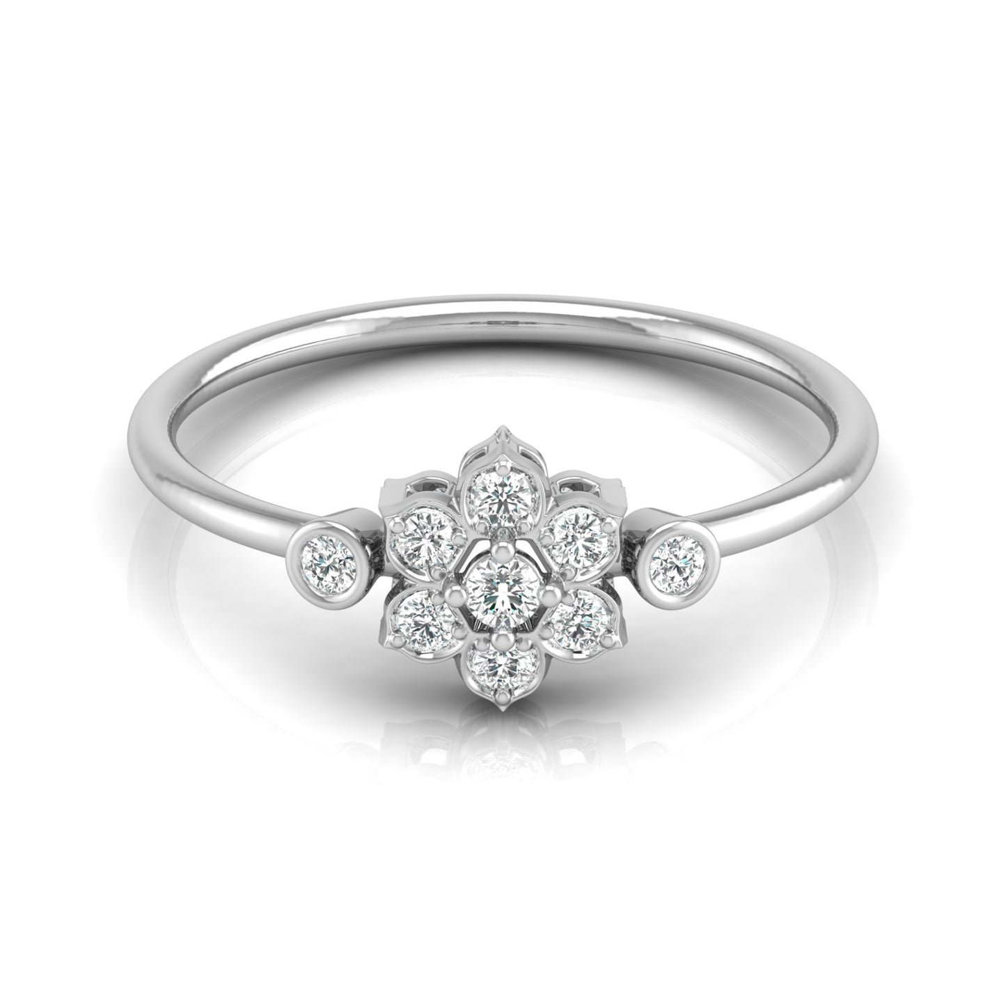 0.14 CT Round Cut Bezel Set Floral Wedding Ring Nature-Inspired Jewelry For Women's