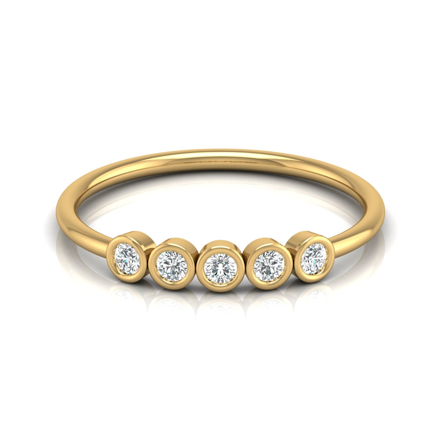 0.15 CT Bezel Set Round Diamond Engagement Ring for Her In 14KT Gold Plated Minimalist Style Lab Grown or Natural - HIGHCARAT DIAMONDS