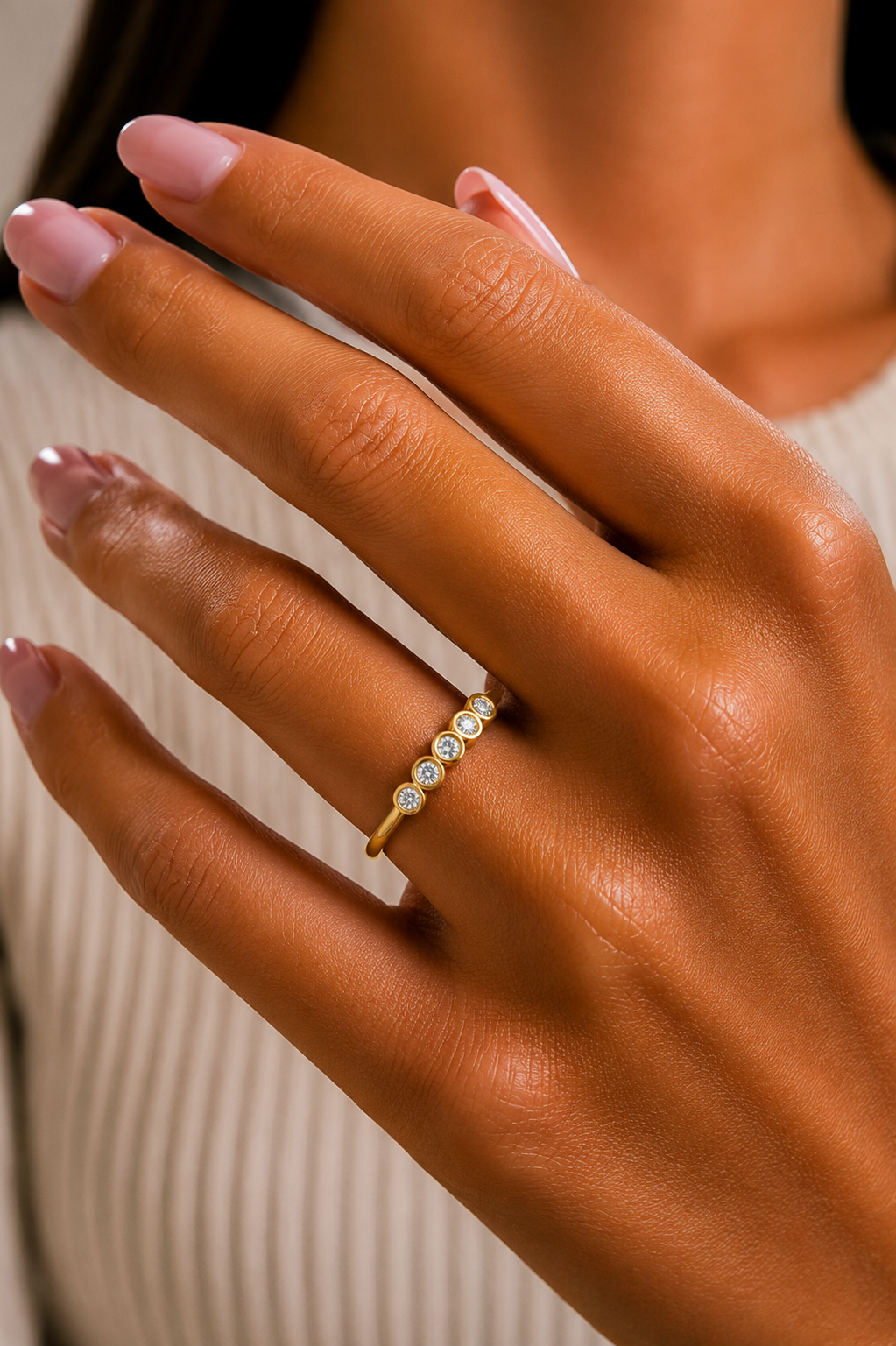 0.15 CT Bezel Set Round Diamond Engagement Ring for Her In 14KT Gold Plated Minimalist Style Lab Grown or Natural - HIGHCARAT DIAMONDS