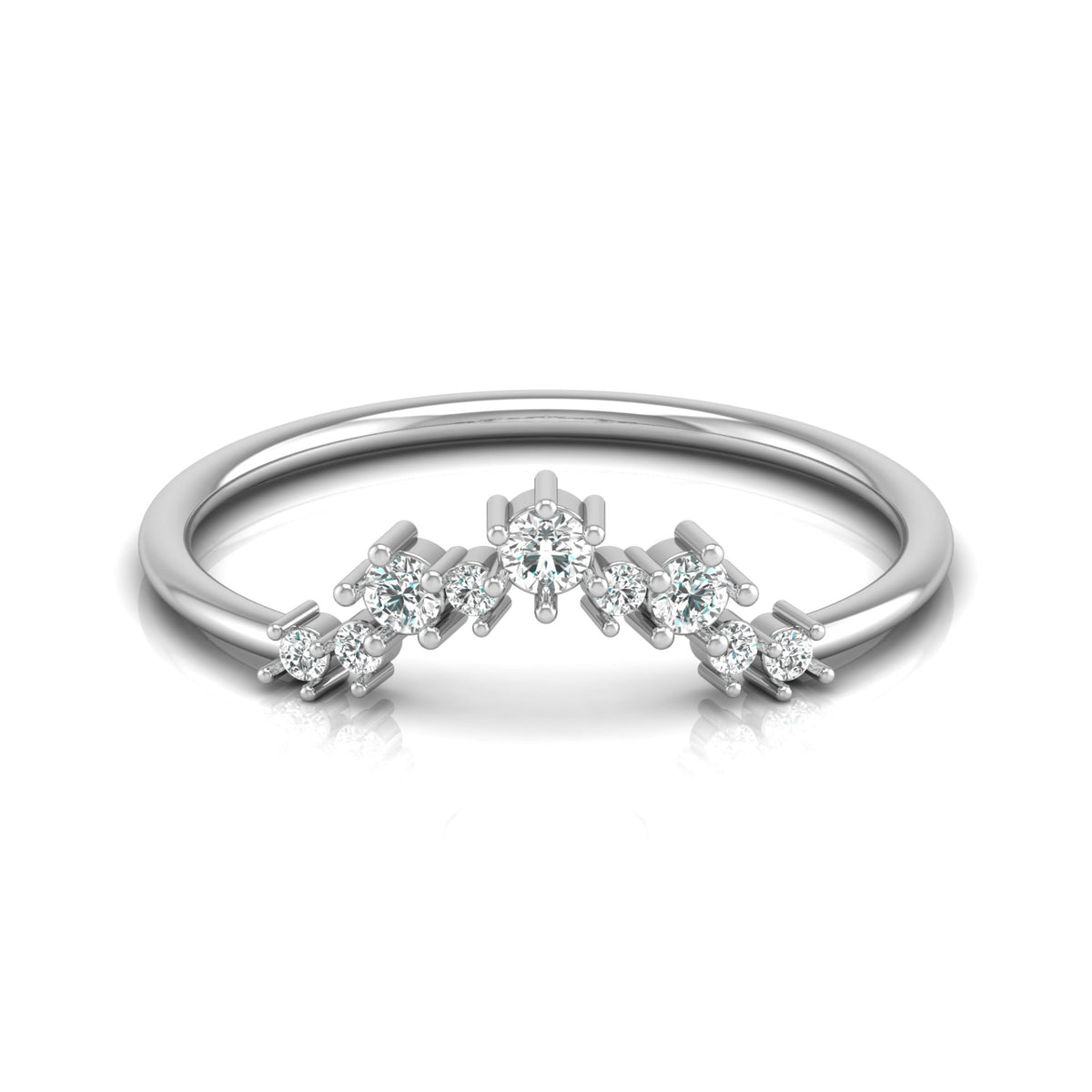 0.15 CT Round Shaped Diamond  V Half Eternity Wedding Band Ring For women's In 14K Solid Gold - HIGHCARAT DIAMONDS