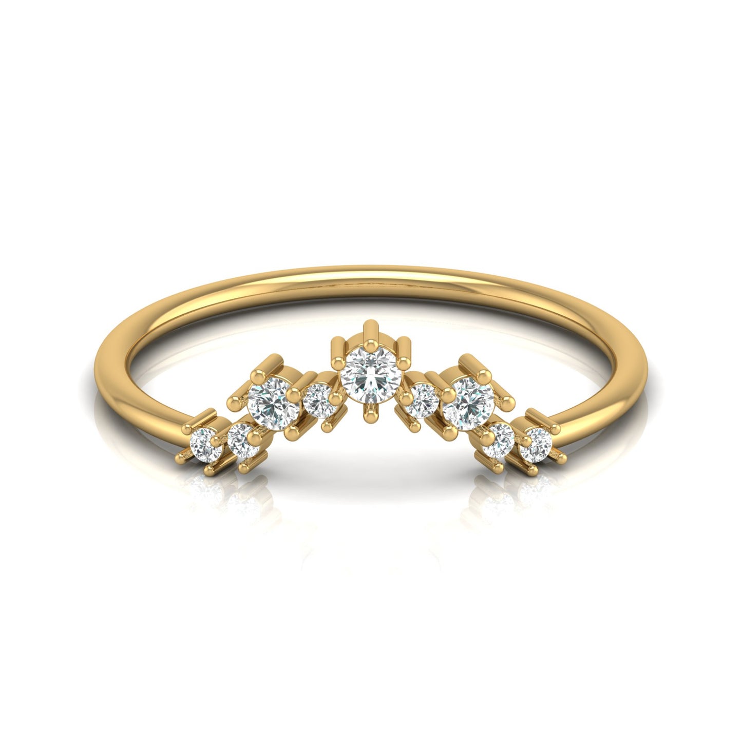 0.15 CT Round Shaped Diamond  V Half Eternity Wedding Band Ring For women's In 14K Solid Gold - HIGHCARAT DIAMONDS