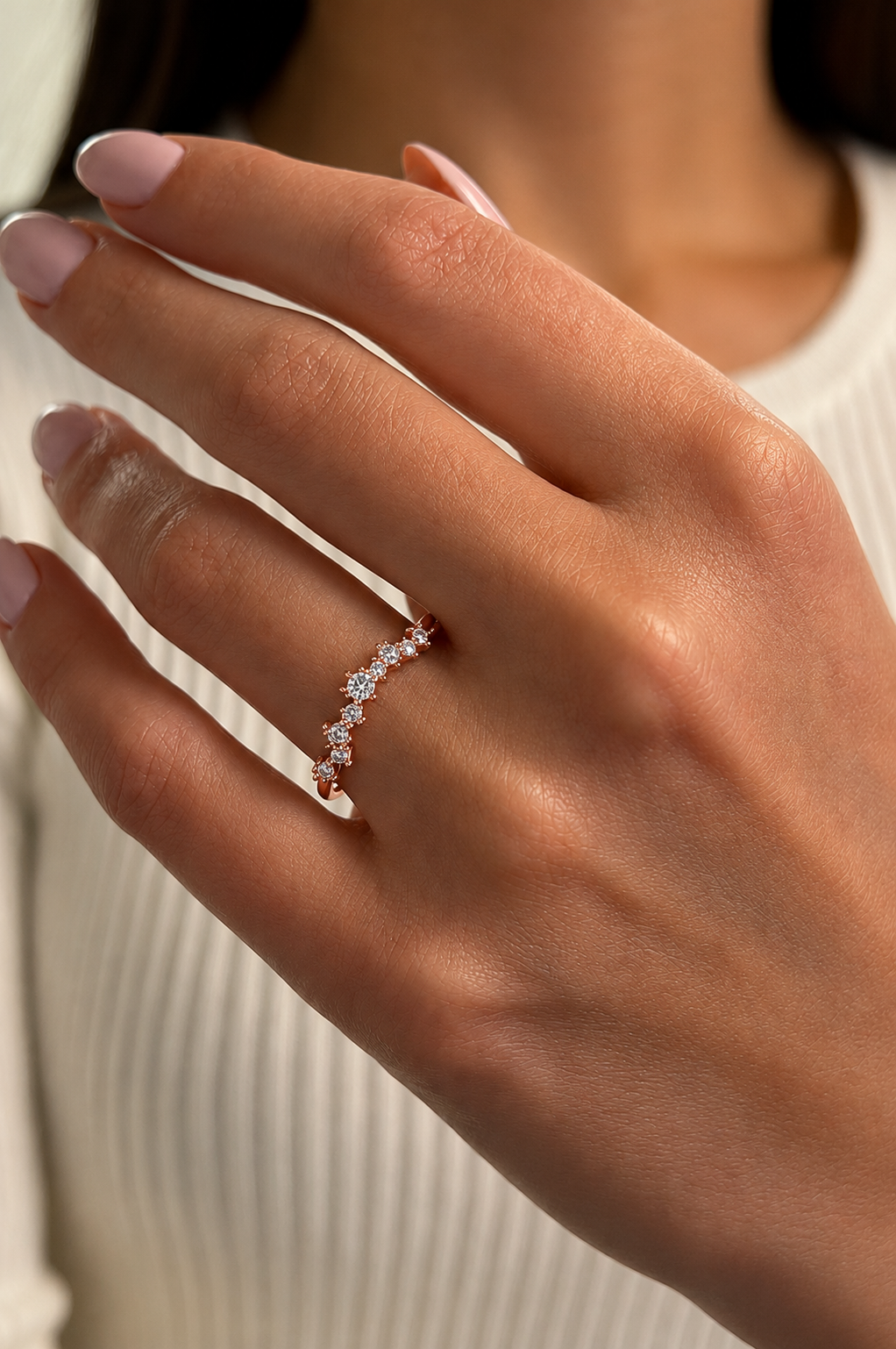 0.15 CT Round Shaped Diamond  V Half Eternity Wedding Band Ring For women's In 14K Solid Gold - HIGHCARAT DIAMONDS