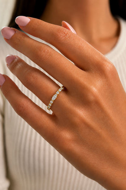 0.17 CT Round And Marquise Shaped Half Eternity Wedding Band Ring For Women's - HIGHCARAT DIAMONDS