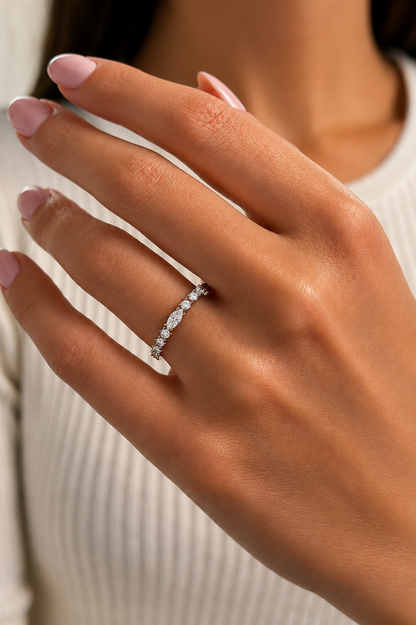 0.17 CT Round And Marquise Shaped Half Eternity Wedding Band Ring For Women's - HIGHCARAT DIAMONDS