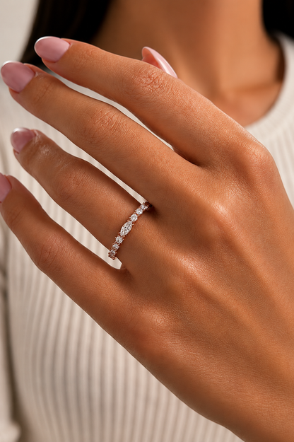 0.17 CT Round And Marquise Shaped Half Eternity Wedding Band Ring For Women's - HIGHCARAT DIAMONDS