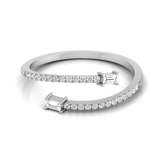 0.18 CT Baguette And Round Cut Open Cuff Engagement Ring For Women's - HIGHCARAT DIAMONDS