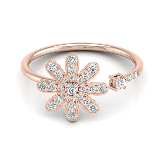 0.27 CT Rose Gold Floral Round Diamond Proposal Ring in 14 KT Gold - HIGHCARAT DIAMONDS