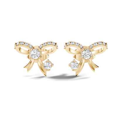Elegance Round Shape Natural & Lab Grown Diamond Dazzling  Copy Ribbon Type Girl Diamond Earring - HIGHCARAT DIAMONDS