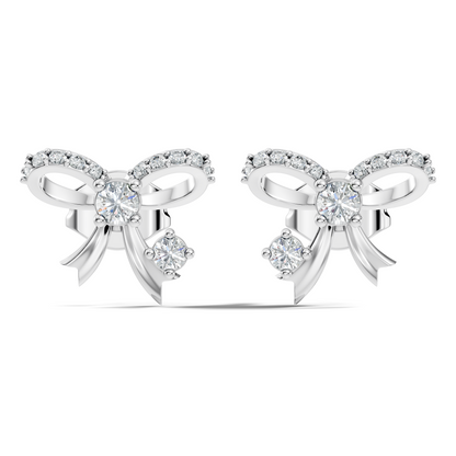 Elegance Round Shape Natural & Lab Grown Diamond Dazzling  Copy Ribbon Type Girl Diamond Earring - HIGHCARAT DIAMONDS