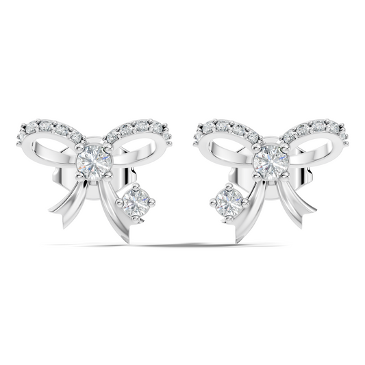 Elegance Round Shape Natural & Lab Grown Diamond Dazzling  Copy Ribbon Type Girl Diamond Earring - HIGHCARAT DIAMONDS