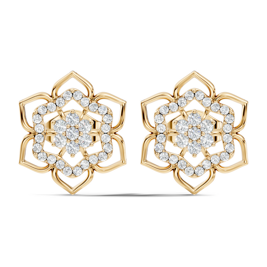 18k Solid Gold Natural & Lab Grown Round Shape Diamond New Classic Elegance Diamond Earrings For Women - HIGHCARAT DIAMONDS