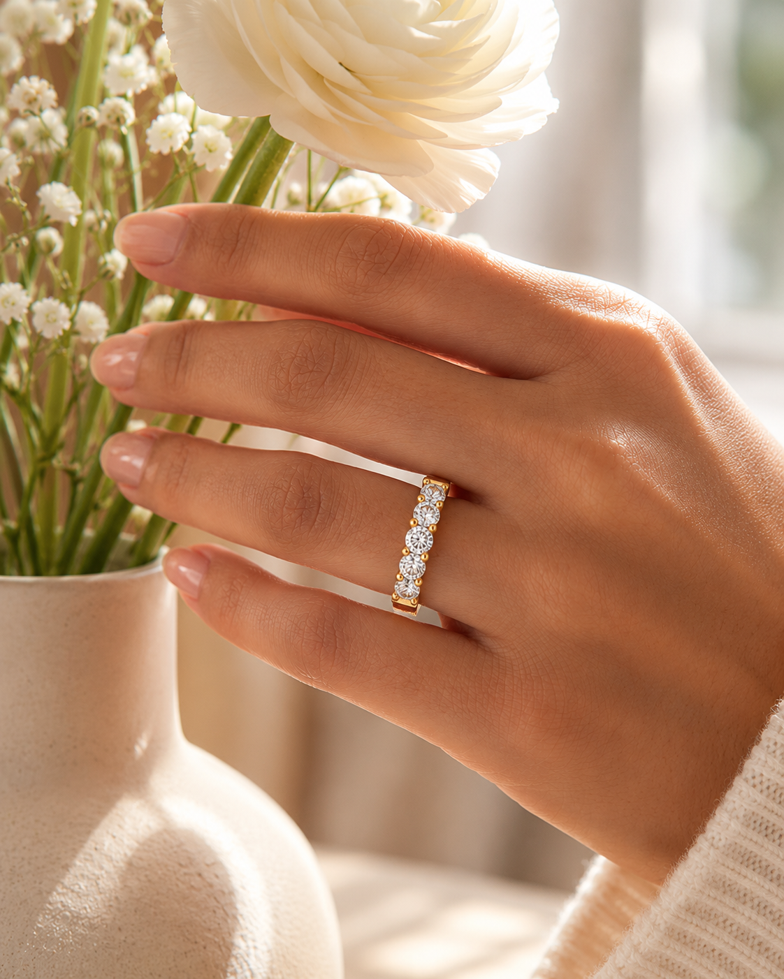 Labgrown 0.52 CT Round Cut Diamond Band Half Eternity Engagement Band For Her - HIGHCARAT DIAMONDS