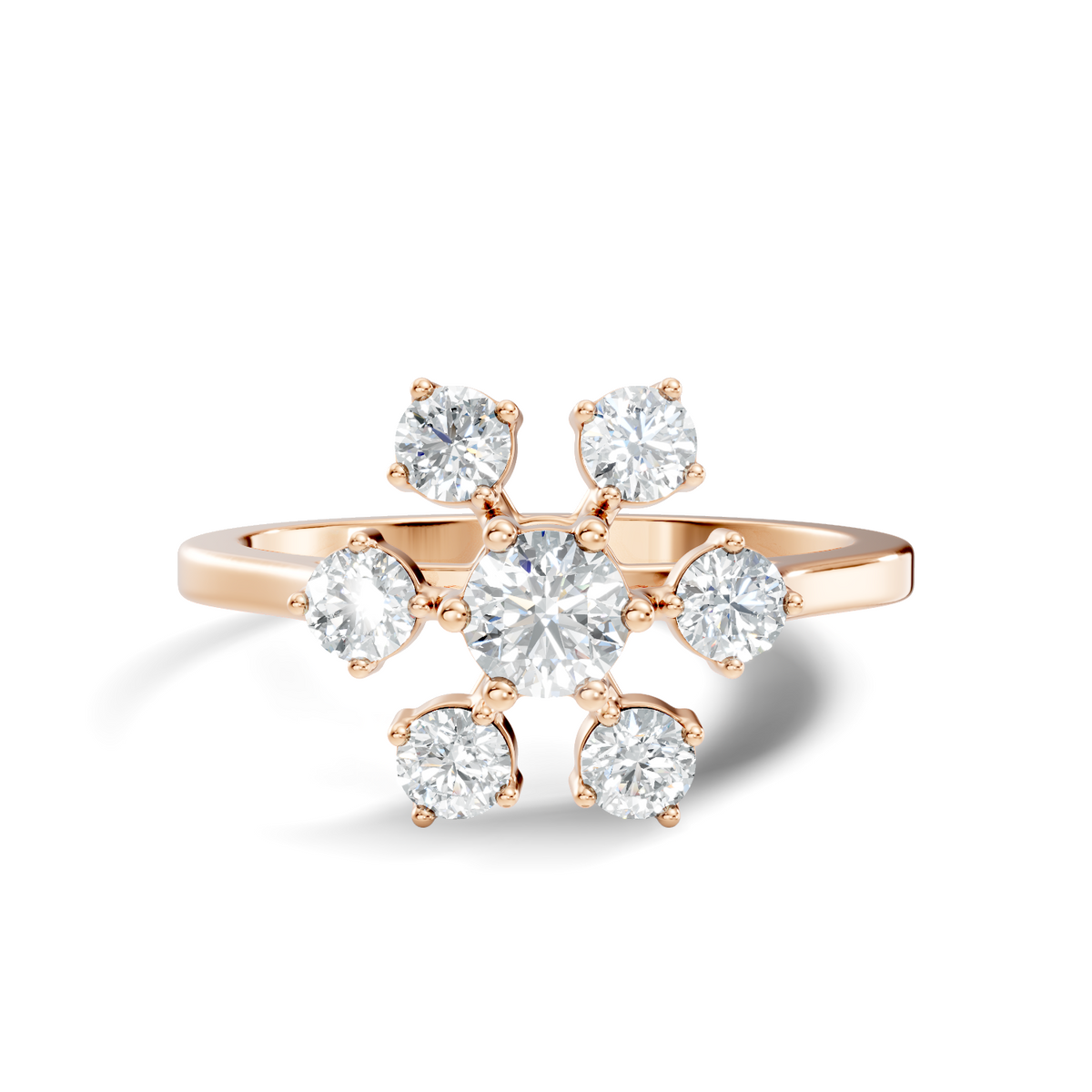 Round Cut Lab Grown Diamond Unique Flower Shape Dainty Stackable Party Wear Ring For Her - HIGHCARAT DIAMONDS