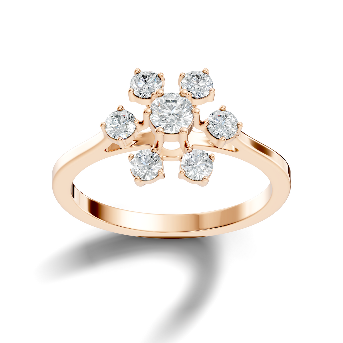 Round Cut Lab Grown Diamond Unique Flower Shape Dainty Stackable Party Wear Ring For Her - HIGHCARAT DIAMONDS