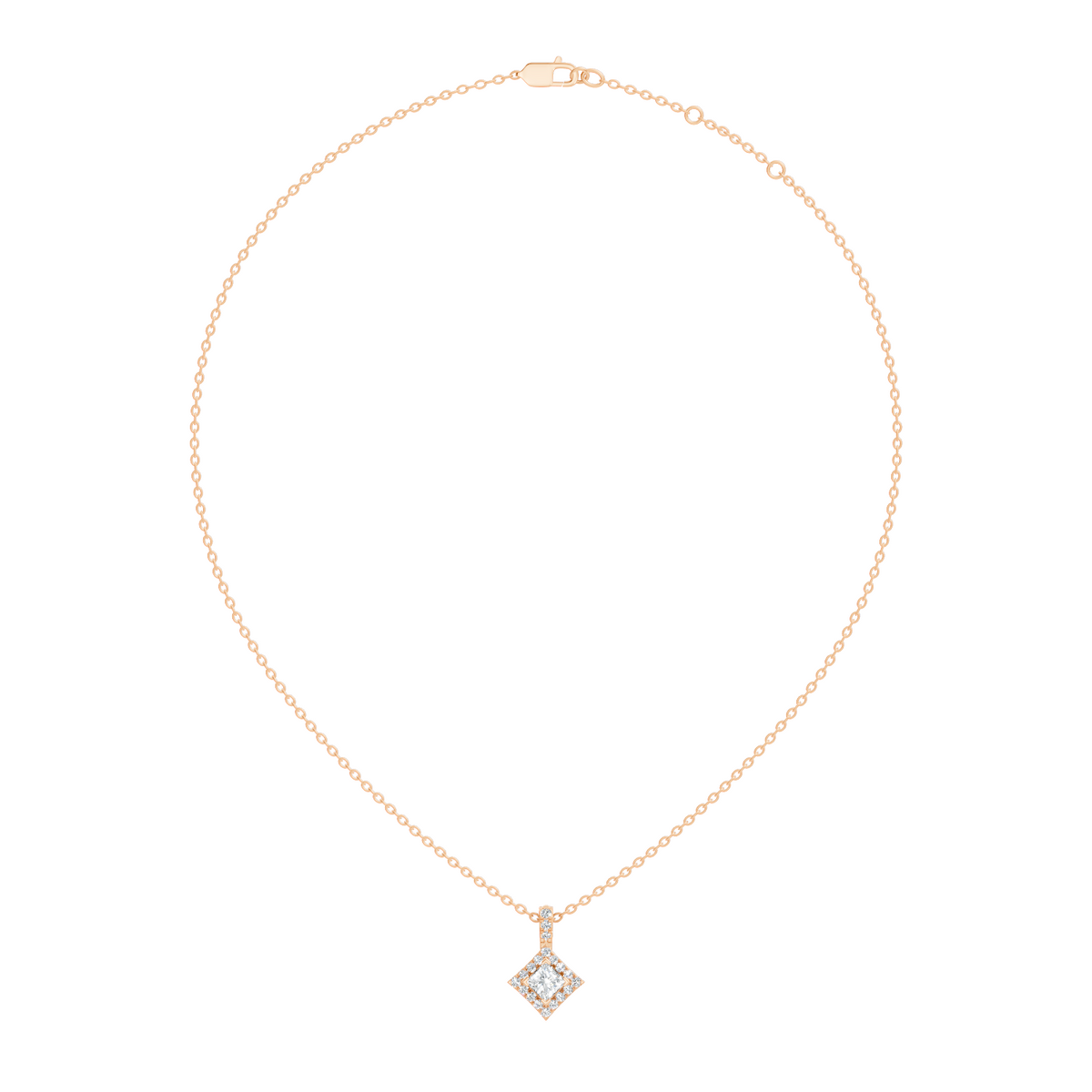 0.61 Carat Princess Cut Diamond Halo Pendant in 14K Yellow Gold for Her - HIGHCARAT DIAMONDS