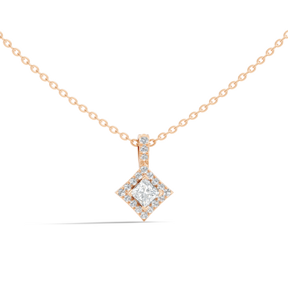 0.61 Carat Princess Cut Diamond Halo Pendant in 14K Yellow Gold for Her