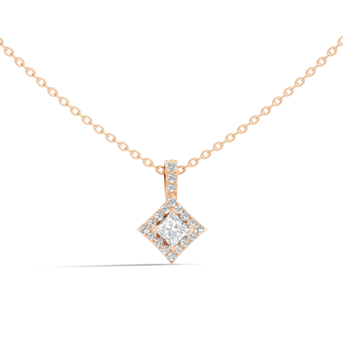 0.61 Carat Princess Cut Diamond Halo Pendant in 14K Yellow Gold for Her - HIGHCARAT DIAMONDS