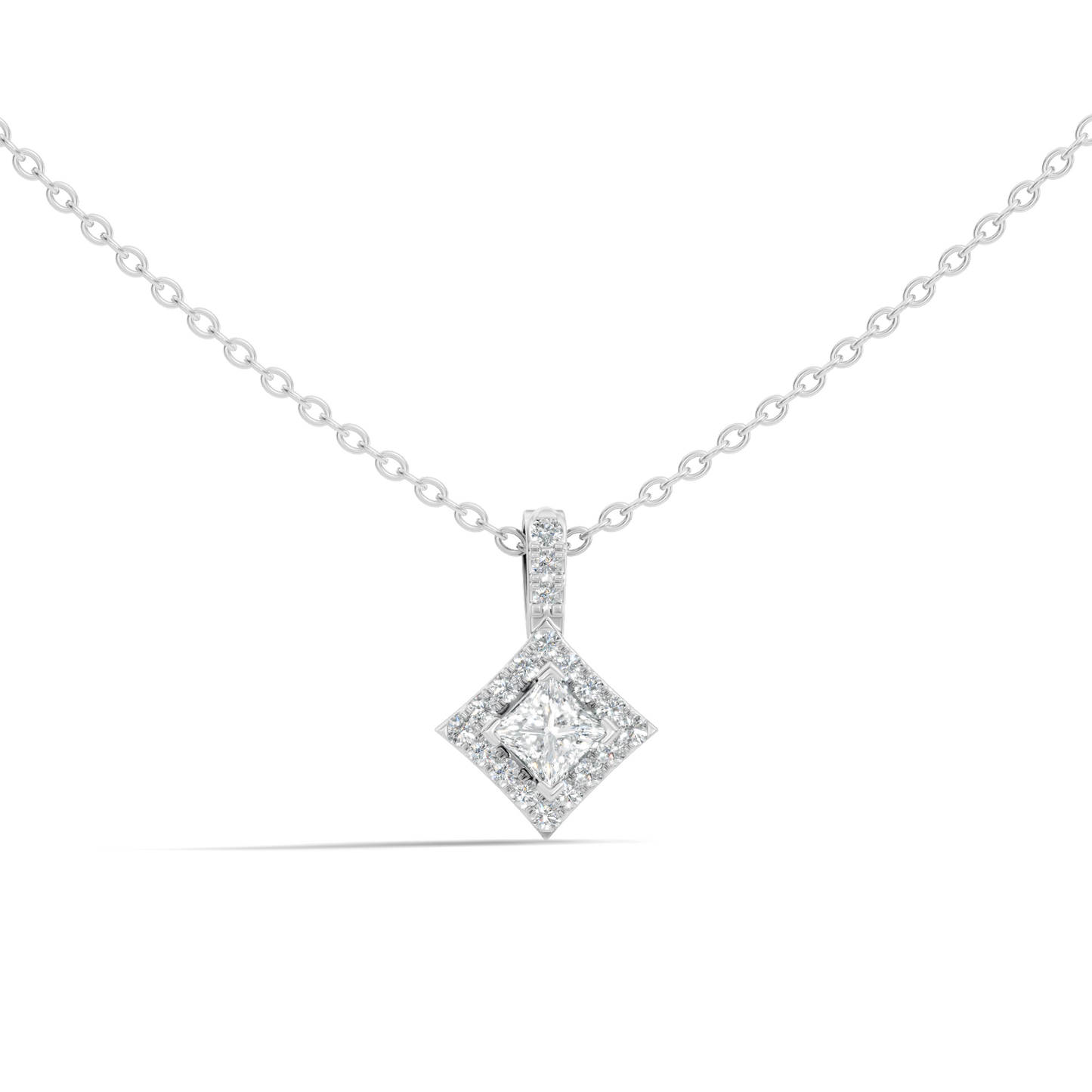 0.61 Carat Princess Cut Diamond Halo Pendant in 14K Yellow Gold for Her