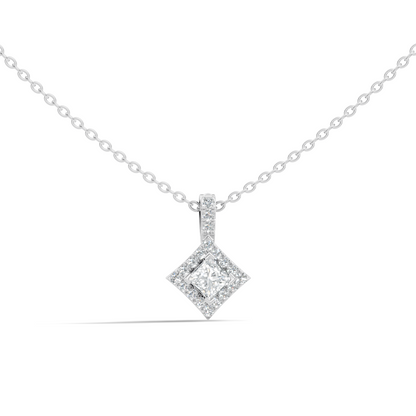 0.61 Carat Princess Cut Diamond Halo Pendant in 14K Yellow Gold for Her