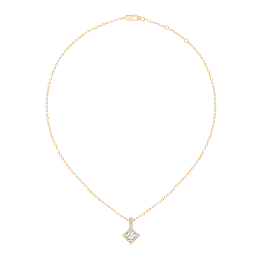0.61 Carat Princess Cut Diamond Halo Pendant in 14K Yellow Gold for Her - HIGHCARAT DIAMONDS