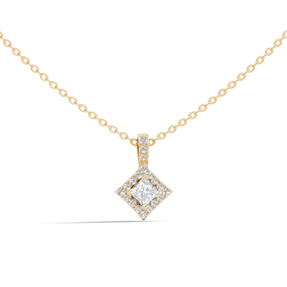 0.61 Carat Princess Cut Diamond Halo Pendant in 14K Yellow Gold for Her