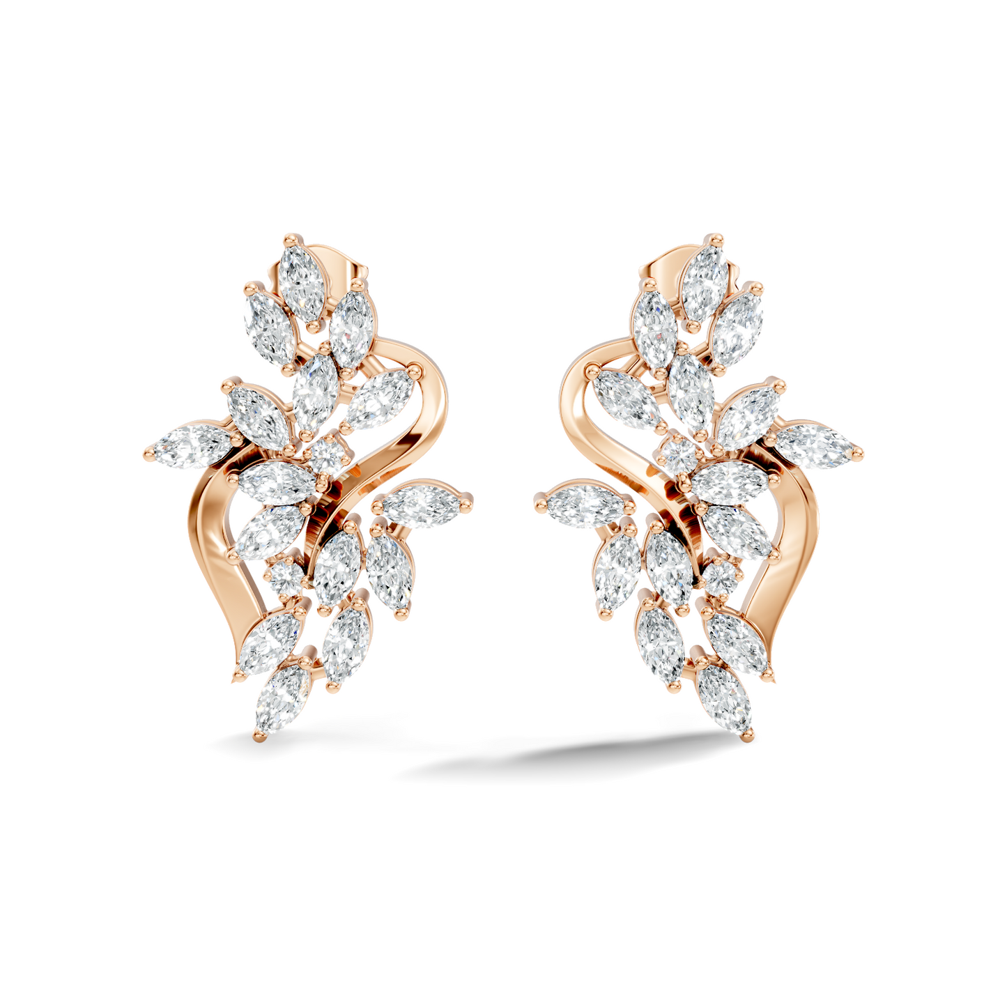 Unique Marquise And Round Cut Diamond Stud  Earring Vintage Antique Affordable Stud Earring Gift For Women's In 14K Solid Gold - HIGHCARAT DIAMONDS