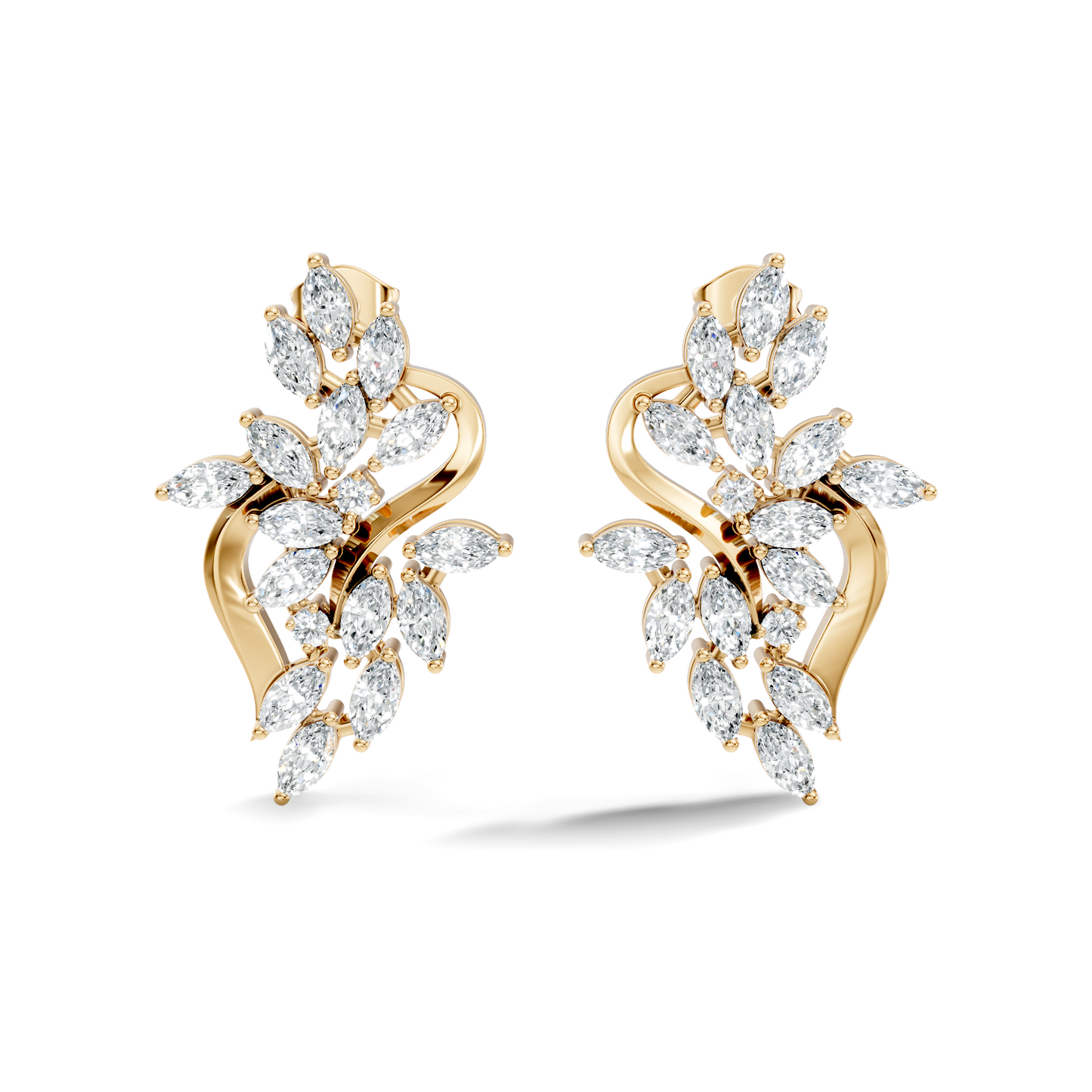 Unique Marquise And Round Cut Diamond Stud  Earring Vintage Antique Affordable Stud Earring Gift For Women's In 14K Solid Gold - HIGHCARAT DIAMONDS