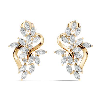Unique Marquise And Round Cut Diamond Stud  Earring Vintage Antique Affordable Stud Earring Gift For Women's In 14K Solid Gold - HIGHCARAT DIAMONDS