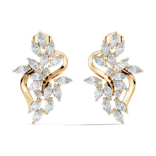 Unique Marquise And Round Cut Diamond Stud  Earring Vintage Antique Affordable Stud Earring Gift For Women's In 14K Solid Gold - HIGHCARAT DIAMONDS