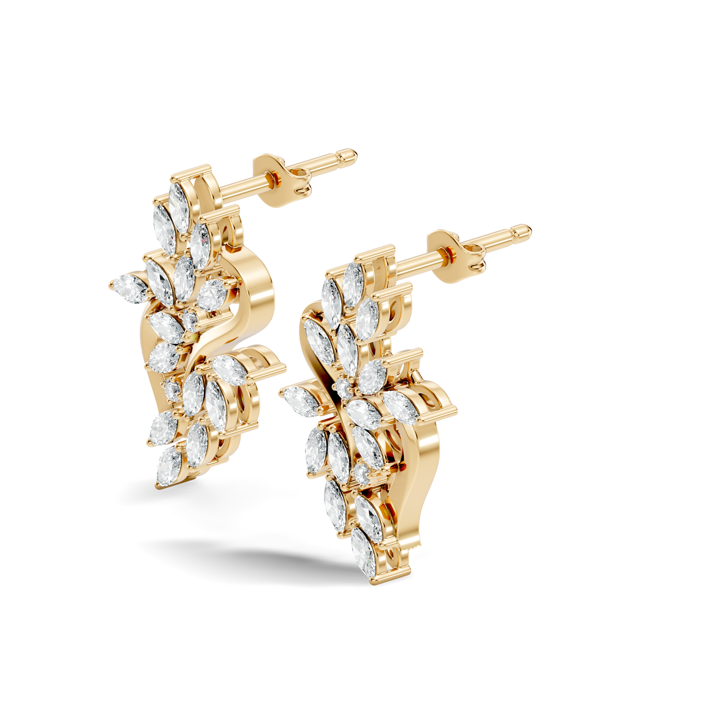 Unique Marquise And Round Cut Diamond Stud  Earring Vintage Antique Affordable Stud Earring Gift For Women's In 14K Solid Gold - HIGHCARAT DIAMONDS